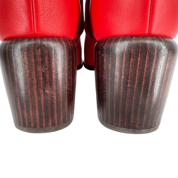 Vince Maggie Block Heel Red Leather Ankle Boots Size 9 - Picture 10 of 13